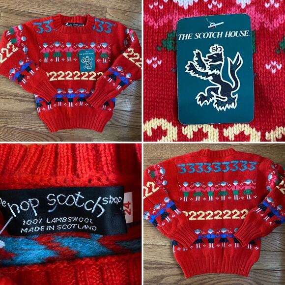 New Scottish Scotland Made Lambswool Kids Fair Isle Red Sweater 24” US3-4T - Picture 1 of 10